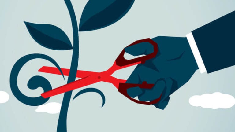 Illustration of scissors cutting a plant.