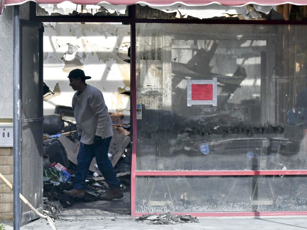 Photo after a fire destroyed Sergio’s Furniture & Mattress