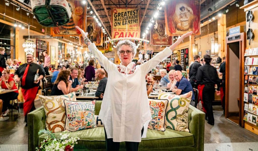 Mary Liz Curtin of Leon & Lulu is one of the most creative entrepreneurs in retail furniture but always draws inspiration from market. She’s seen in the Three Cats restaurant inside her Clawson, Mich., store.