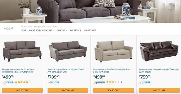 Amazon furniture listed online
