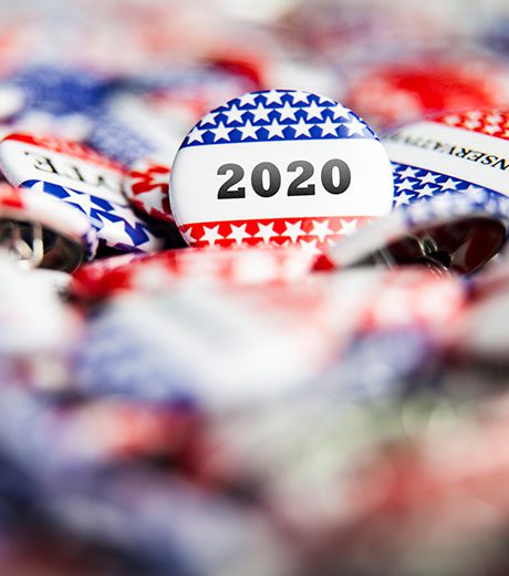 Election buttons with the year 2020 on them