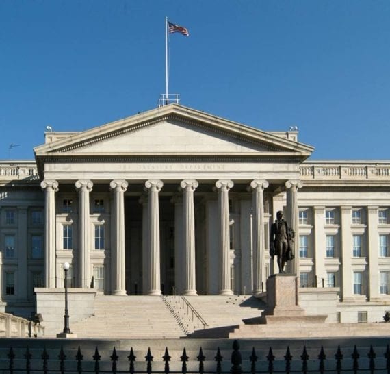 Image shows the U.S. Treasury building