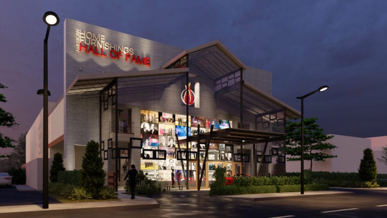 Image shows an artist's depiction of the hall of fame building