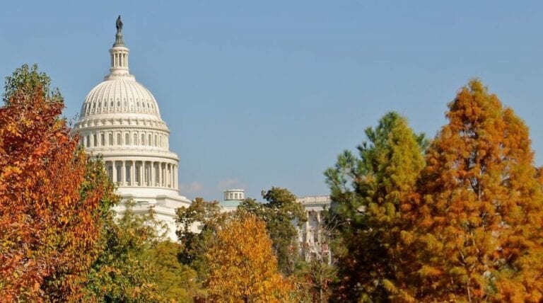 Image gives an autumn view of the U.S. Capitol