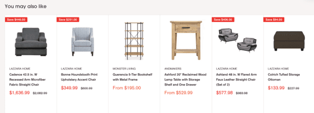Web banner of recommended furniture products