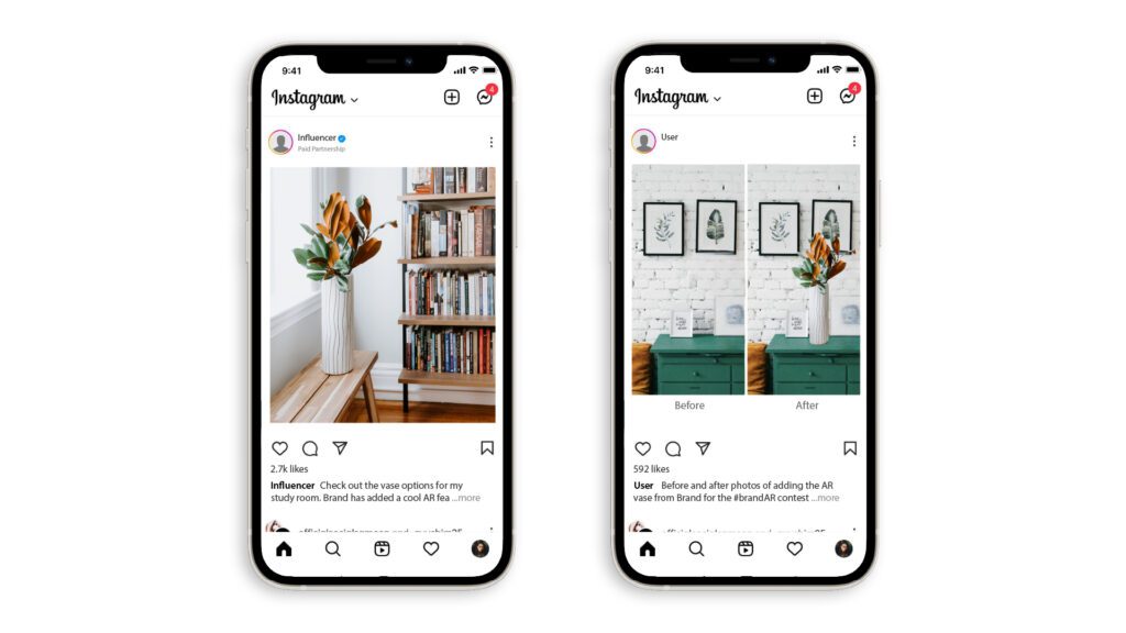 Photo de deux iPhones avec magasin de meubles Instagram eCommerce 
