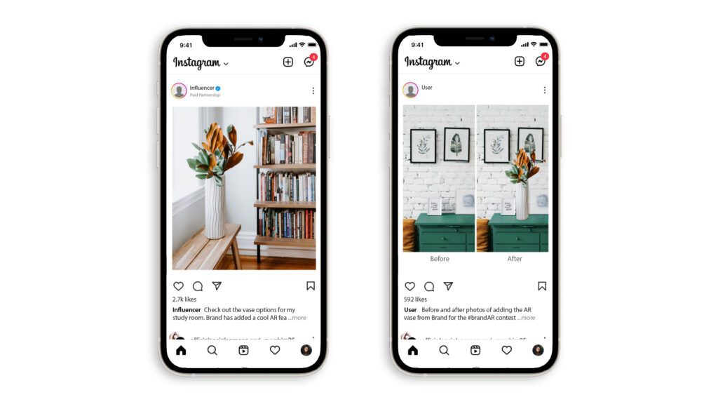 Picture of two iPhones with Instagram eCommerce furniture store 