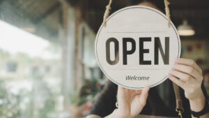 Open sign in a merchant window.