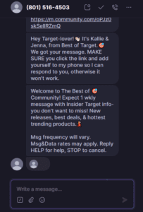 SMS-bericht van Target