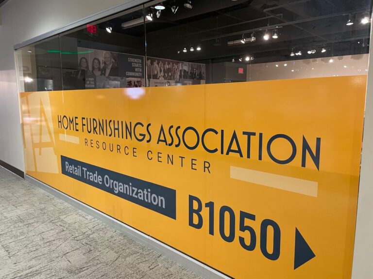 Banner for the Home Furnishings Association Resource Center showroom at the Las Vegas Market
