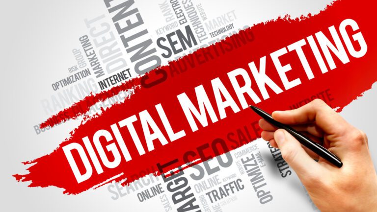 graphic with the word digital marketing and all the forms of digital marketing around it.
