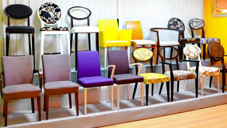 Display of chairs in retail space of furniture store