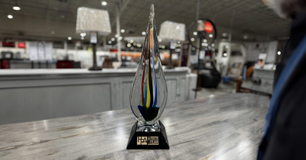 HFA Retailer of the Year Award on Table in a Furniture Store
