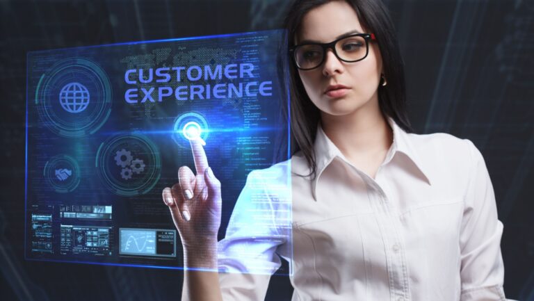 The concept of business, technology, the Internet and the network. A young entrepreneur working on a virtual screen of the future and sees the inscription: Customer experience