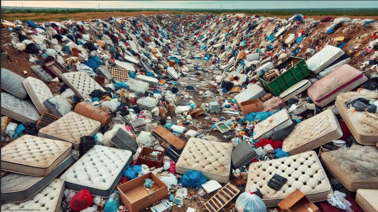 Multiple mattresses on top of a city landfill.