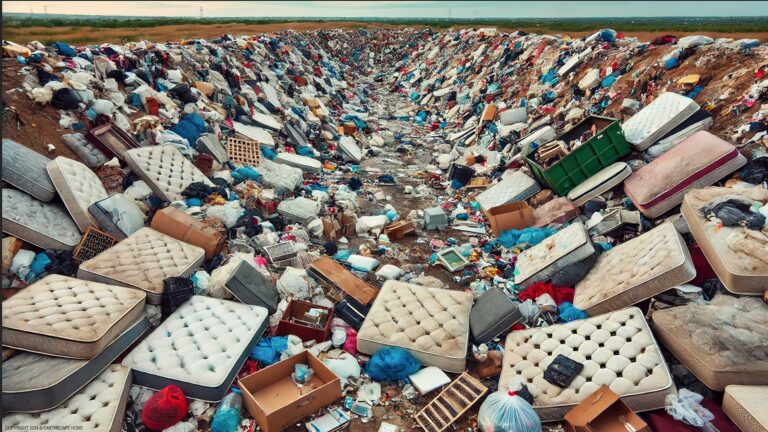 Multiple mattresses on top of a city landfill.