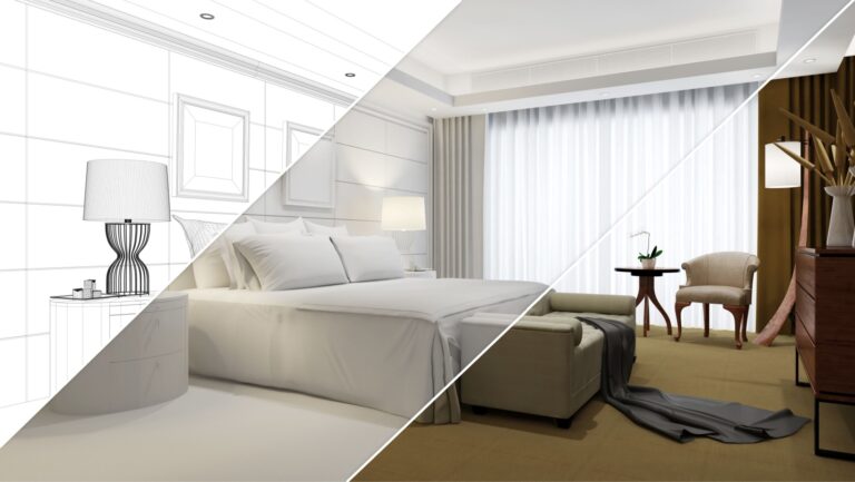 Planning and development of bedroom from CAD blueprint to 3D Rendering