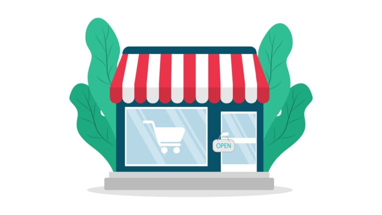 Shop in flat style. Store, minimarket. Vector illustration.