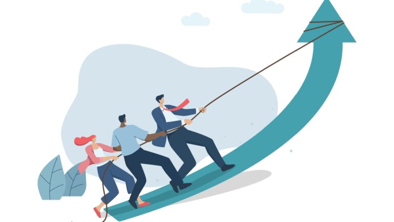 Business team pulling arrows trying to help drive the company to grow, Improve, expand your business and achieve success. Growing company concept Vector design illustration.