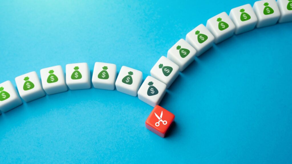 Reducing costs at one point entails a failure and a decrease in work efficiency. Cutting spendings. Optimization of costs. Budget cuts, tough economy. Inflation.
