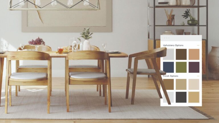 a picture of how a 3D configurator works with applying color on furniture in a customer home with a digital app.