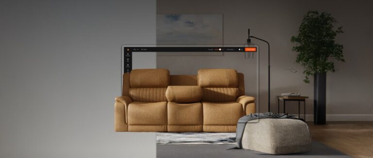 3D pictures of furniture on a computer screen.