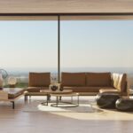 Living room in modern house overlooking the view