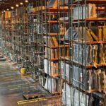 Warehouse racking in a home furnishings distribution center.
