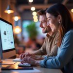 Couple in their 30's sitting behind a computer looking to purchase furniture. By Freepik.com.