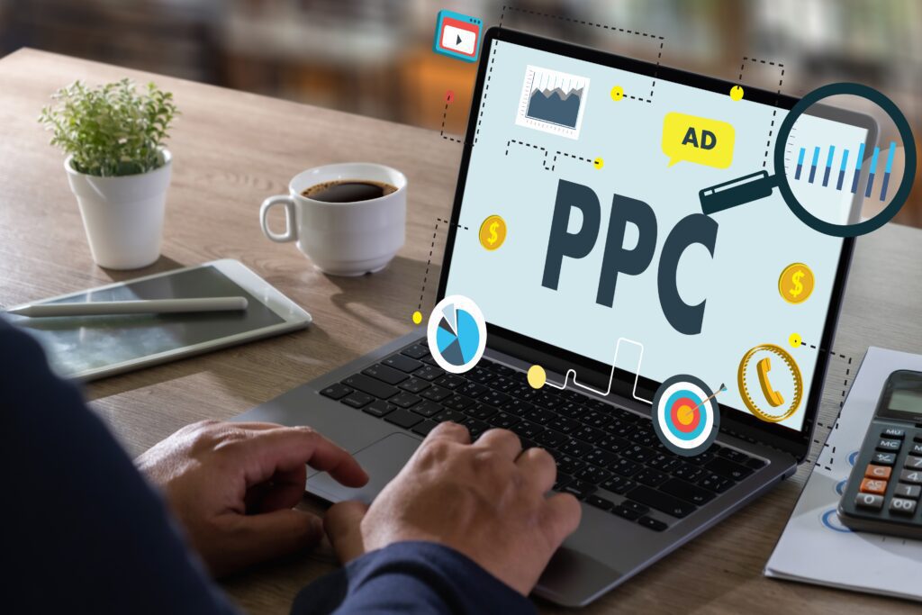 PPC - Pay Per Click concept Businessman working concept, social network, SEO