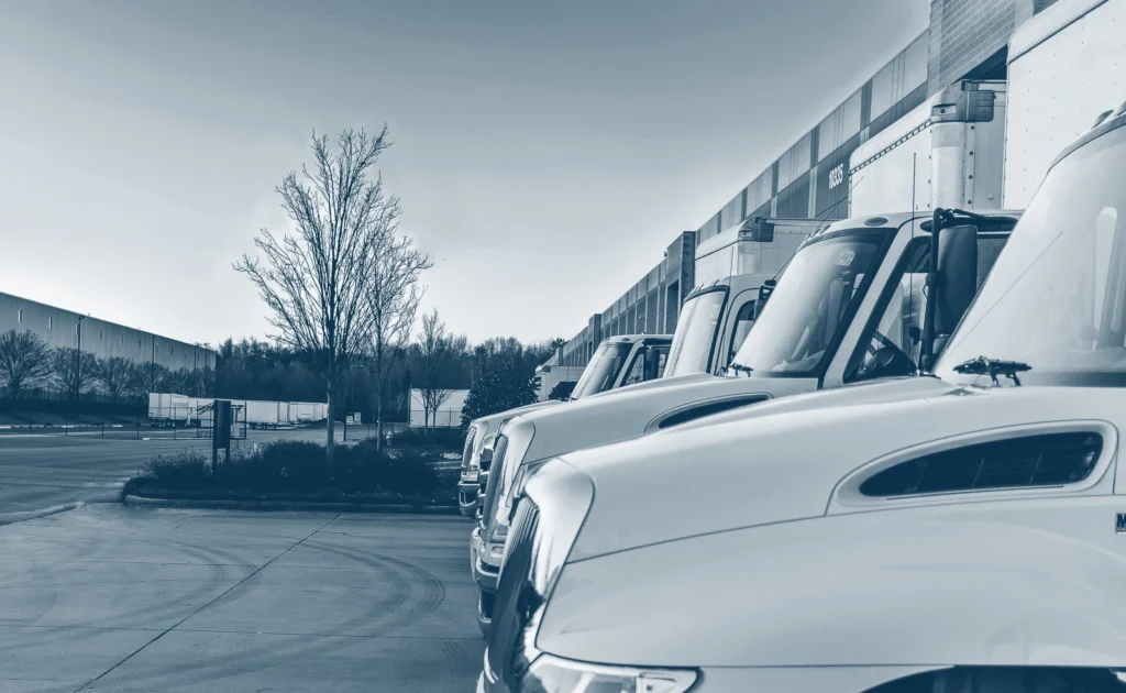 I line-up of delivery trucks