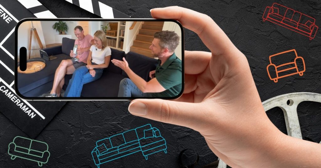 Filming a video on phone in a furniture store