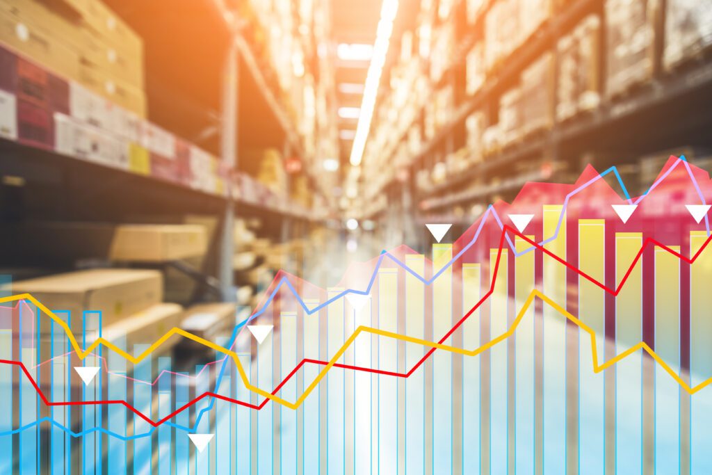 business concept with Warehouse or factory storage inventory in defocus abstract blur background style