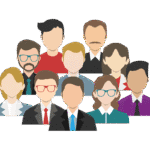 drawn graphic of male and female people in a pyramid.