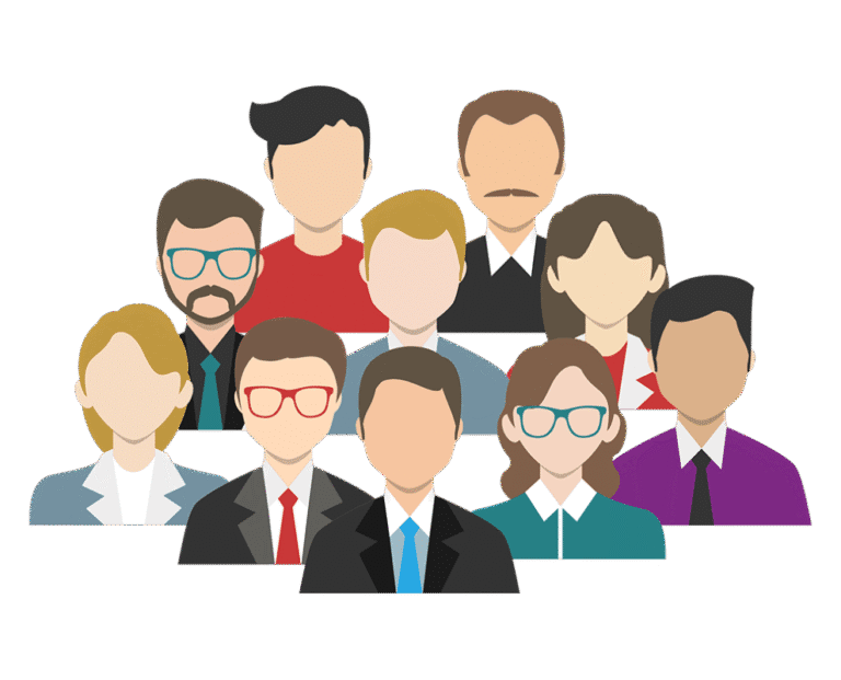 drawn graphic of male and female people in a pyramid.