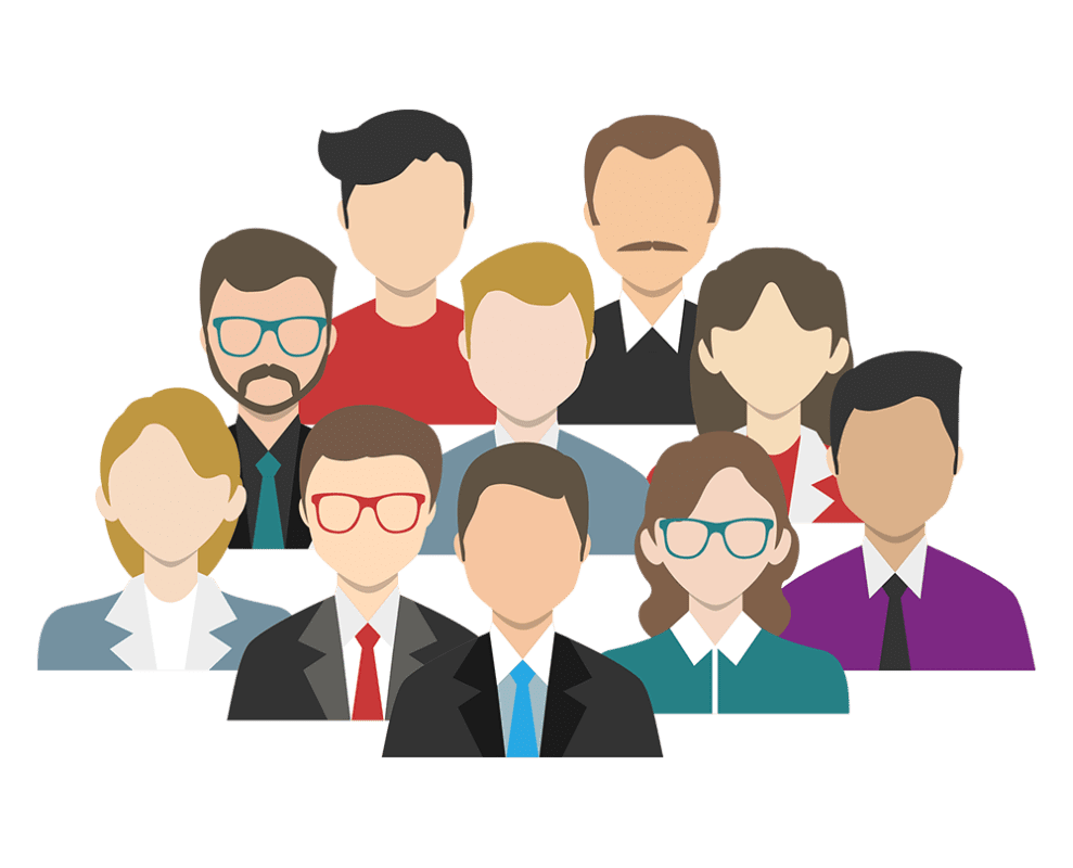 drawn graphic of male and female people in a pyramid.