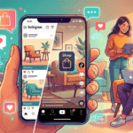artists drawing showing Millennial and Gen Z consumers shopping with social commerce on a phone.
