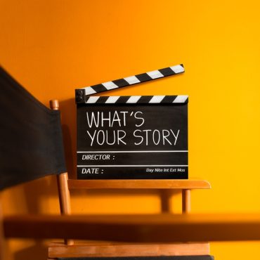 What's your story.text title on movie clapper board and director chair.