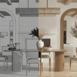 3D Twin rendering of a dining room table set