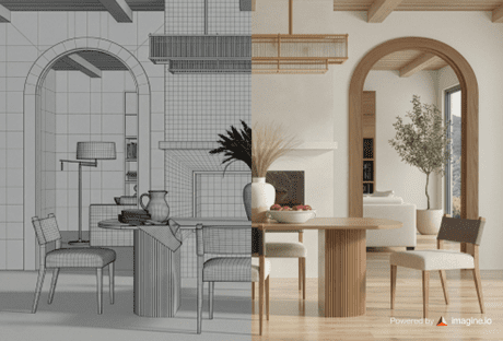 3D Twin rendering of a dining room table set