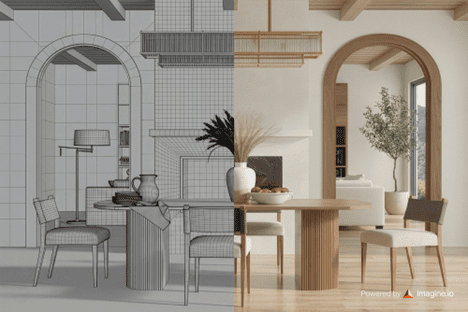 3D Twin rendering of a dining room table set