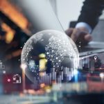Smart logistics, global business and transportation technology management concept, Businessman using tablet control delivery business network distribution import export, digital pin on target place