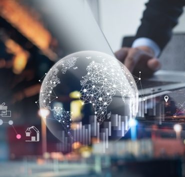 Smart logistics, global business and transportation technology management concept, Businessman using tablet control delivery business network distribution import export, digital pin on target place