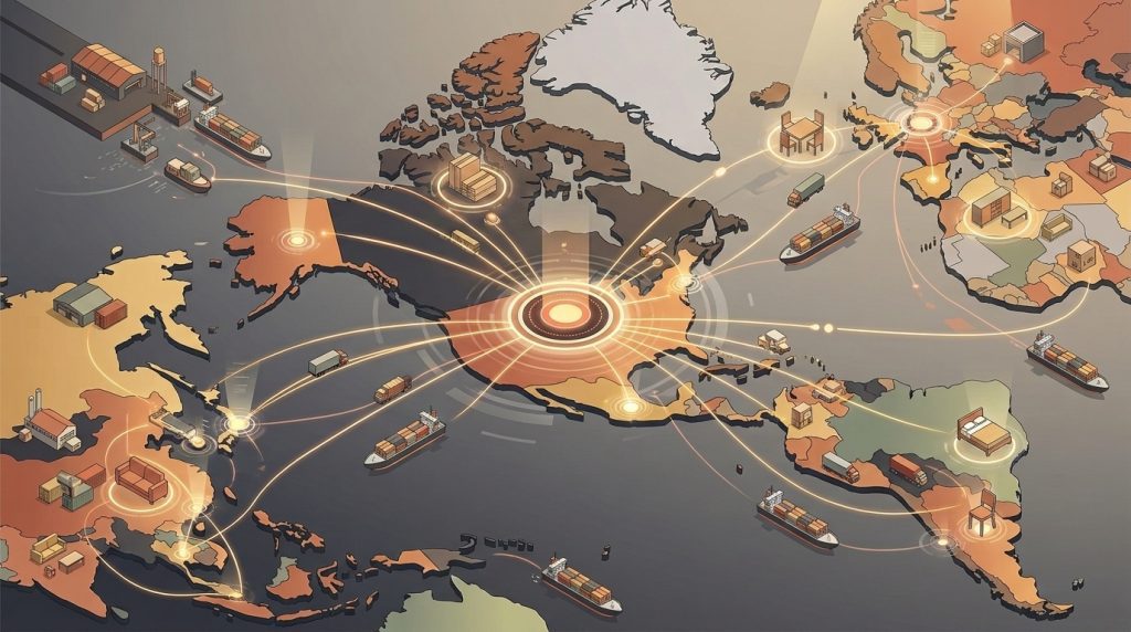 map of the global furniture supply chain as a graphic characterization.