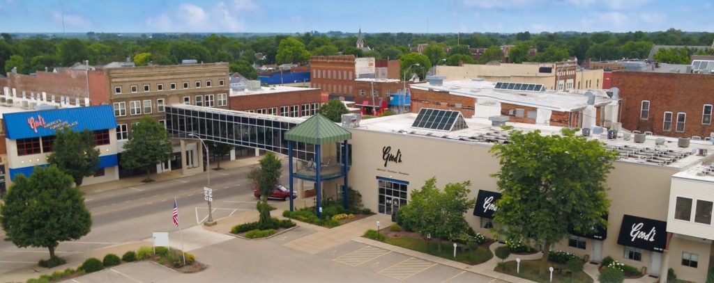 Good's Furniture outside drone shot