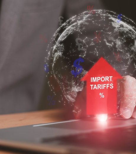 Hand of politician entrepreneur control for reciprocal tariff. Tax expense management concept for business or individual who have high income. Global business uncertainty. Trade war, global concept