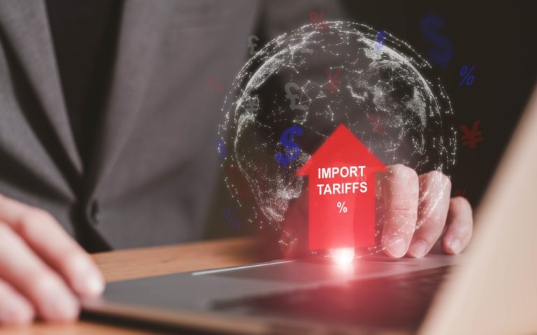 Hand of politician entrepreneur control for reciprocal tariff. Tax expense management concept for business or individual who have high income. Global business uncertainty. Trade war, global concept